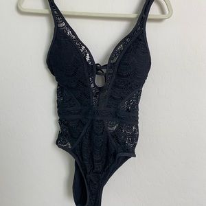 Becca Show and Tell Crochet Plunge Swimsuit